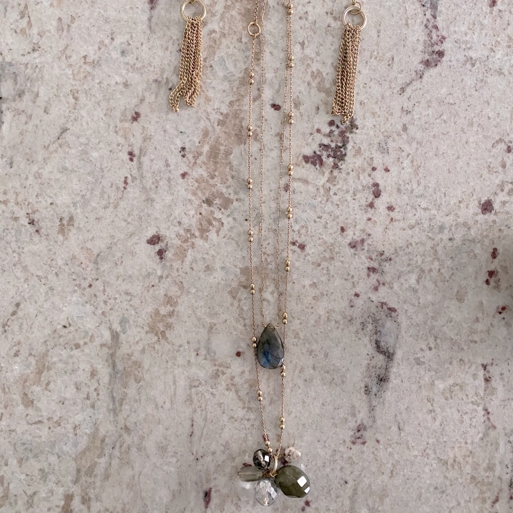 Jewelry set (2 necklaces, 1 earrings). Real stones